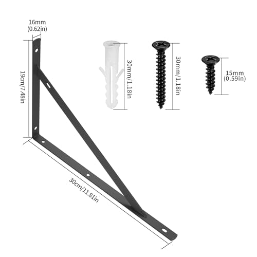 8 Pcs Heavy Duty Shelf Brackets, Floating Metal Shelf Brackets, Metal Wall Mount L Shaped Shelves Support Angle Brackets for Heavy Duty Floating Shelves Shelf Brackets (11.81 inch x 7.48 inch) - size: 11.81 x 7.48 inch Black