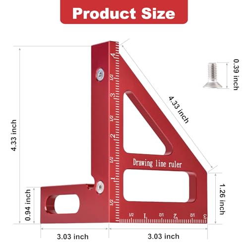 Aleric Imperial 3D Multi Angle Measuring Ruler, High Precision 45/90 Degree Woodworking Tools Aluminum Alloy Miter Triangle Ruler Measuring Tools for Engineer Carpenters
