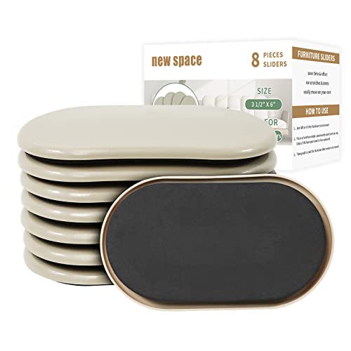 new space Oval Furniture Sliders, 8pcs 3 1/2" x 6" - Reusable Sliders for Carpet, Heavy-Duty Movers - Easily Move & Protect Furniture & Carpet - color: Beige (for Carpet)