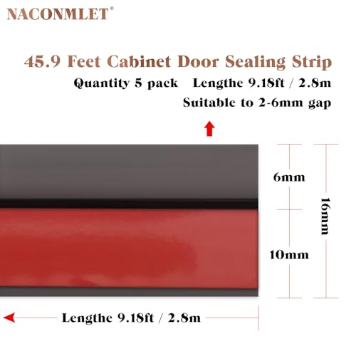 9.8 Ft*5 Pcs Cabinet Door Seal Strip Weather Stripping Gap Filler,Silicone Cabinet Door Dust Strips Suitable for Wardrobe and Cupboard,Rubber Seal Strip,Keep Cleaning Dry(Black - color: Black