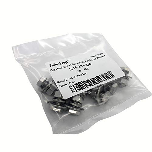 Bolt Fullerkreg 5/16-18x3/4 Hex Head Screws Bolts Set, 10 Sets - size: (10 Sets) 5/16x3/4"