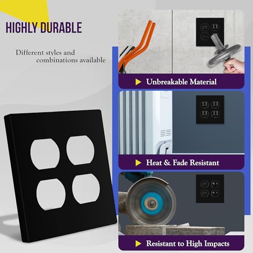 ENERLITES Screwless Double Duplex Outlet Covers Wall Plate, 1 Pack, Black - color: Black, size: Screwless