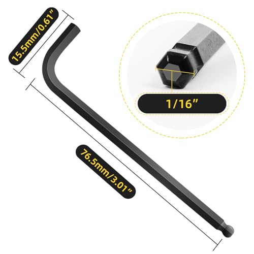 1/16" Allen Wrench Set with Ball End Hex Key 6PCS Metric Size - size: 1.59 mm, style: Long