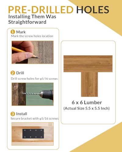 6 Pcs Heavy Duty Straight Mending Plate, 9.25" x 4.5" Flat Steel Bracket, 0.12" (3mm) Thick I Shape Joining Plate for 6x6 8x8 Wood Timber, Truss Framing, Beam Splicing & Furniture Repair - size: 6 Pack, style: P-Support Plate