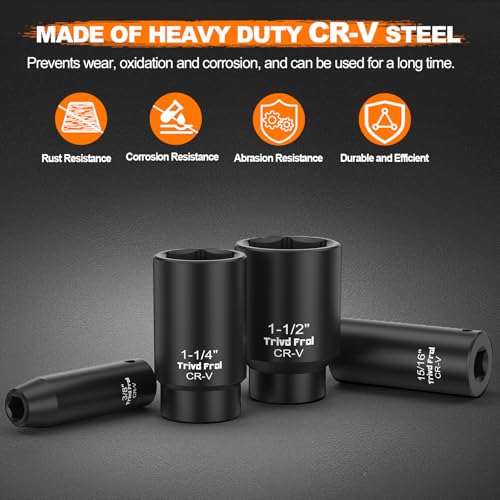 SAE Impact Socket Set 1/2" Drive - Trivd Frol 19 Piece Deep Socket Set