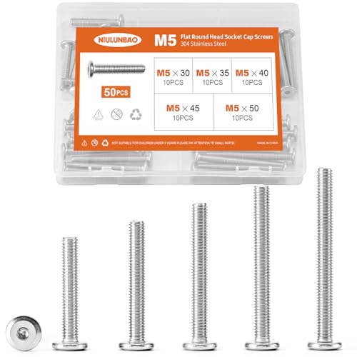 M5 x 30mm 35mm 40mm 45mm 50mm Flat Round Head Hex Socket Cap Screws Bolts, Furniture Screws, 304 Stainless Steel, Allen Hex Drive, Metric Fully Threaded, Bright Finish, Assortment Kit 50PCS - size: M5 x 30/35/40/45/50mm (50PCS)