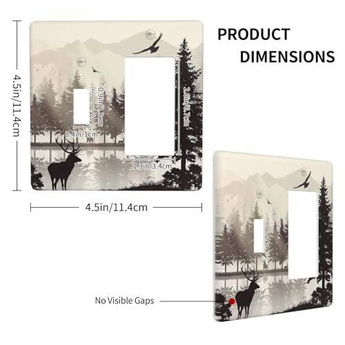 Retro Rustic Deer Forest Lake Pine Tree Silhouette Outlet Covers 1 Toggle 1 Rocker Combination Decorative Wall Plate Electrical Switch Plates Light Switch Cover Plate for Farmhouse Living Room Decor - color: Retro Rustic Deer Forest Lake Pine Tree Silhoue