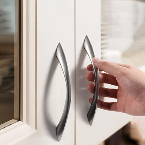 10 Pack Brushed Nickel Cabinet Pulls 5 Inch Arch Twisted Silver Handles Drawer Kitchen Cupboard Bathroom Dresser Cabinet Hardware Zinc Alloy - color: Brushed Nickel, size: 5 Inch Hole Centers
