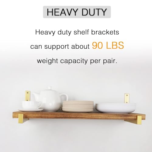 OVOV 6 Pack Heavy Duty Shelf Brackets Wall Mounted Industrial Farmhouse Floating Shelf Brackets with Lip (Gold 12") - color: Gold, size: 12 Inch