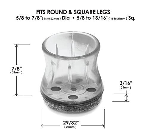 Slipstick GorillaFelt Chair Leg Floor Protectors for Hardwood Floors, Clear Sleeve Felt Pads for Furniture That Stay On, Fits Round & Square Legs, Includes 8 Premium Transparent Chair Socks, CB182 - size: 5/8 Inch - 7/8 Inch Sleeve 8 Pack