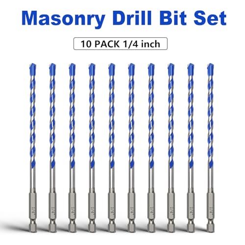 10 Pack 1/4 inch Concrete Drill Bit Set,Masonry Drill Bit Set - style: 1/4"（10 Pcs）