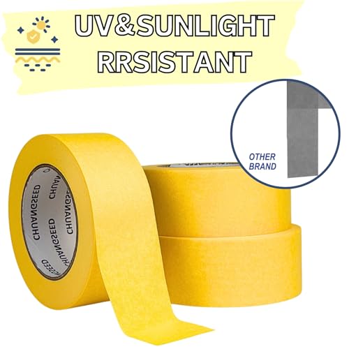 CHUANGSEED 3-Pack Yellow Painters Tape 1.88 Inches x 60 Yards Blue Masking Tape Bulk - Sharp Edge Line Technology, Produces Sharp Lines Residue-Free and Artisan Grade Wall Trim Tape - color: Yellow