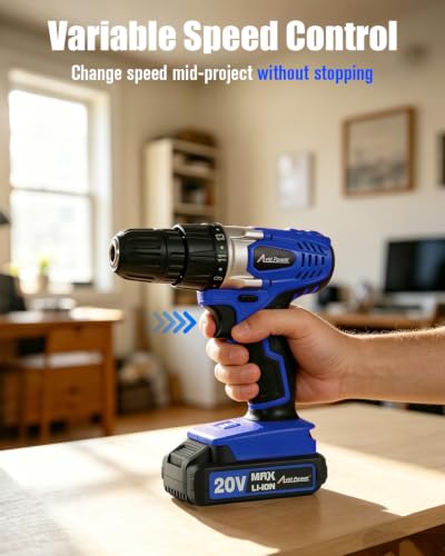 AVID POWER 20V Cordless Electric Drill Set 3/8“ Power Driver Kit for DIY - color: 4-blue