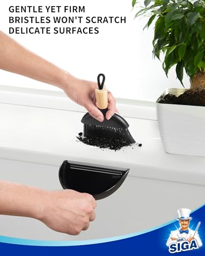 MR.SIGA Mini Dustpan and Brush Set, Bamboo Handle, Black, 1 Set - color: Black