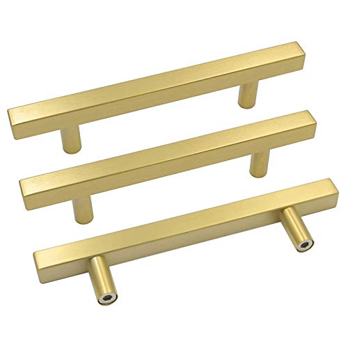 Goldenwarm 10 Pack 5 Inch Gold Cabinet Handles Brushed Brass Kitchen Pulls - color: Gold, size: 5 Inch Hole Center