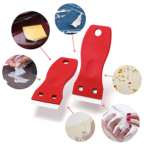 FOSHIO 2PCS Plastic Razor Blade Scraper Tool and 100PCS Plastic Blades for Gasket Remover, Sticker Remover, Labels Decal and Adhesive Remover for Windows and Glass (Red) - color: Red