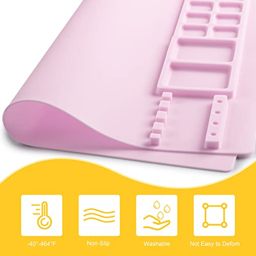 Silicone Painting Mat, Art Mat with Cup, Craft Paint Brush Cleaner Tool - color: Pink