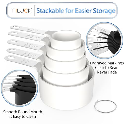 Measuring Cups & Spoons Set, Stackable Cups and Spoons - color: White