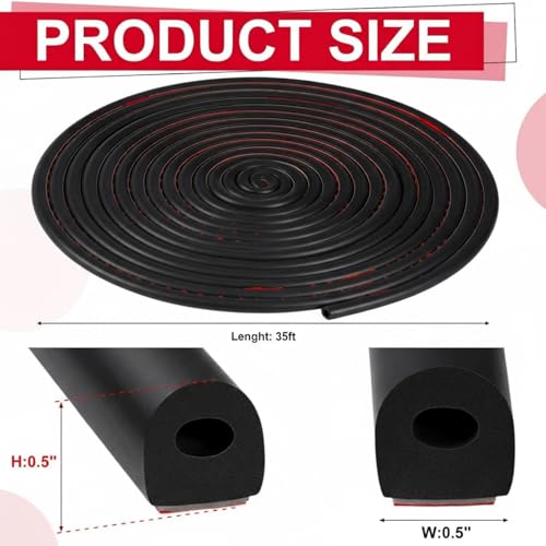 Pangda 35ft Foam Rubber D Shape Seal Strip 0.5" W x 0.5" H Self Adhesive EPDM Rubber Weather Stripping RV Slide Out Seal Heavy Duty Automotive Weather Stripping for Car Truck RV Boat Home - size: 35ft, style: 0.5" W X 0.5" H