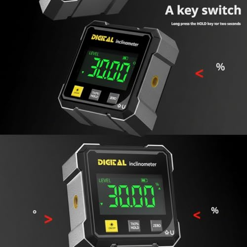 Digital Angle Finder,4 sided magnetic digital angle gauge, USB Rechargeable & Large LED Display for Woodworking, Construction (Black)