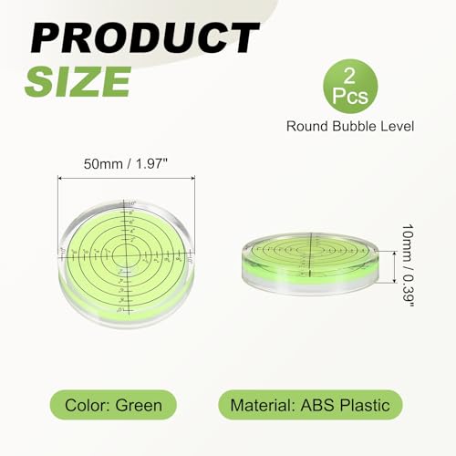PATIKIL 2pcs Round Bubble Level 50x10mm Mini Circular Bullseye Spirit Levels Measuring Layout Tools for Leveling Camera Tripod Telescope Workshop Turntable Pictures Frame, Green