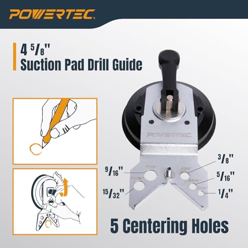 POWERTEC Wet Diamond Hole Saw Kit – 7-Piece Set with Suction Mount Drill Guide, Water Tank & Hose for Wet Drilling in Tile, Porcelain, Granite, Marble, Glass & Ceramics (14908) - size: Wet Diamond Hole Saw Kit, style: 7 Piece Hole Saw Kit