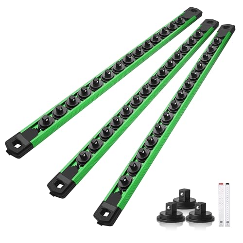 Reniteco Magnetic Socket Organizer Set, 3-Pack 1/4” Socket Rails - color: Green, size: 1/4-Inch Drive,3pc