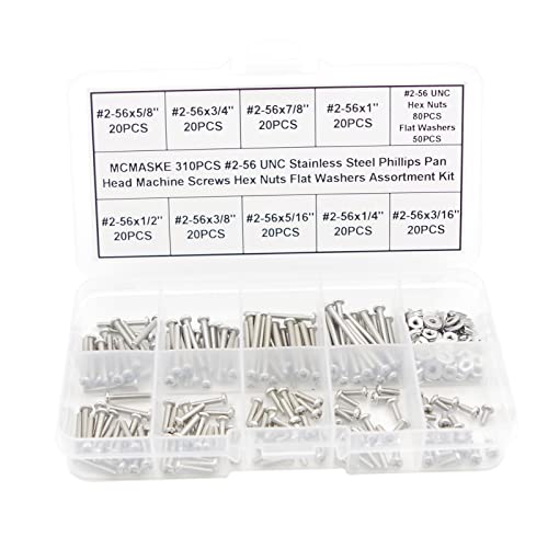 #2-56 UNC 304 SS Phillips Pan Head Screws Hex Nuts & Washers Kit - size: #2-56UNC