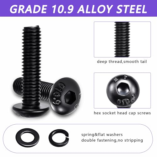 1705 Pcs Machine Screw Assortment Kit, M2 M3 M4 M5 Metric Bolts and Nuts Kit with Lock and Flat Washers, Hex Button Head 10.9 Alloy Steel Cap Screw Set with Allen Wrench - color: Black-Hex Socket Button Head 1705 Pcs
