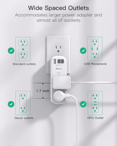 PD20W USB Outlet Extender with Rotating Plug, 6 AC Multi Plug Wall Outlets - color: White, size: 1A2C&PD20W, 1-pack