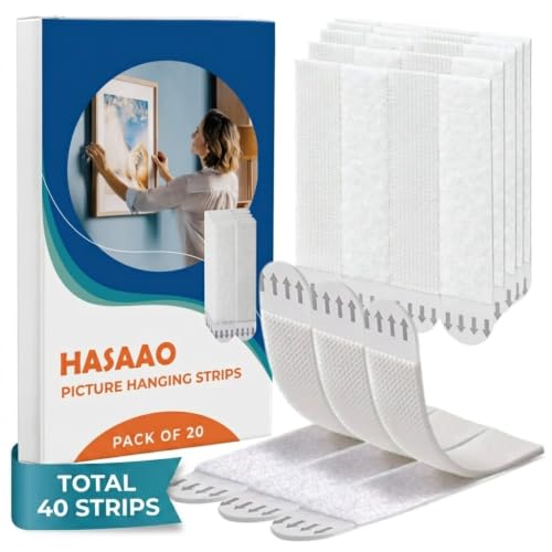 Large Picture Hanging Strips Heavy Duty - 40x Strips(20 Pairs), Wall Hanging Advesive Strips for Damage-Free Picture Hanger, Mounting of Photos, Frames, and Wall Décor - size: 40x (3.7 inches x 0.75 inches)