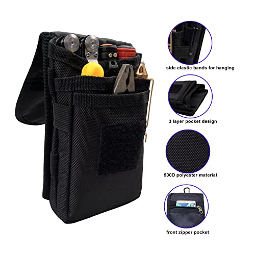 Belt Tool Pouch Holster, Multitool Organizer Pouch for EDC Gears Cellphone Case, Maezar Utility Sheath Bag, Nylon Tactical Tool Bag for Men, Small Pocket Phone Holder with D-Ring, Zipper (Loop Black)