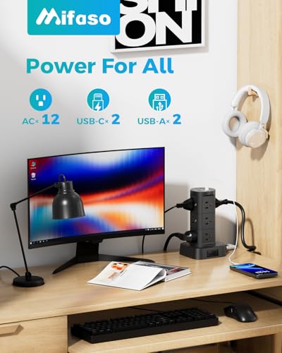 Charging Station Tower, 10Ft Power Strips with Surge Protection, Flat Plug - color: Black, size: 10 FT