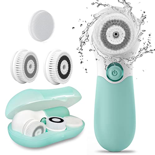 Facial Cleansing Brush Electric Facial Exfoliating Massage Brush with 3 Cleanser Heads and 2 Speeds Adjustable for Deep Cleaning, Removing Blackhead, Face Massaging - color: Green