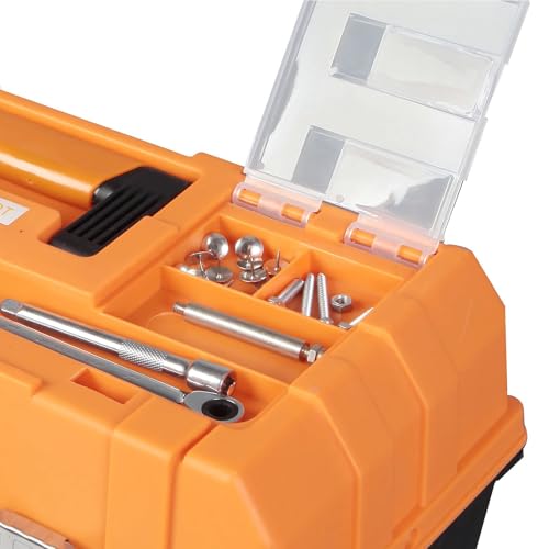 Jack Boss 17 Inch 3-Tier Portable Plastic Tool Box – Multi-Function Organizer, Black/Orange - size: 17Inch