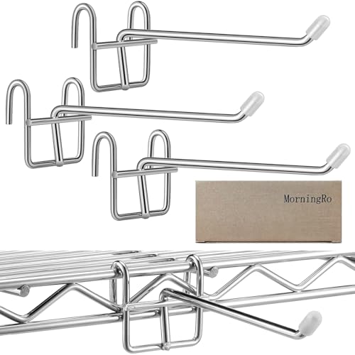 MorningRo 4 Pcs Accessory Shelving Hook for Wire Shelf Accessories, Silver | Heavy Duty Metal with Rubber Cover, Fits Wire Shelves Organizing Kitchen Tools, Space-saving Storage Pantry Garage Closet - color: Silver