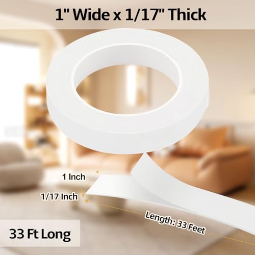 Foam Weather Stripping Door Seal,1 Inch W x 1/17 Inch T x 33 Feet White Window Sealing Tape，Single-Sided Self-Adhesive Insulation Sealing Strip - color: White, size: 1 IN x 1/17 IN x 33FT