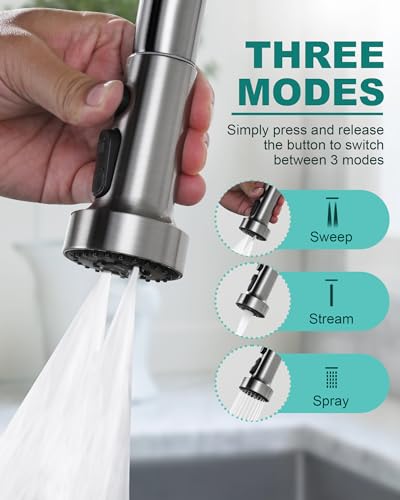 ARCORA Pull Down Kitchen Faucet Head Replacement with 13 Adapters, 3 Modes - color: Brushed Nickel