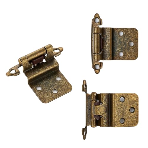 Antique Bronze Cabinet Hinges, 3/8 Inch Inset, 4 Pack(2Pairs) - color: Antique Brass