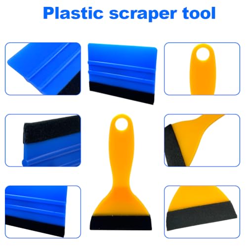 Black Felt Edge Squeegee Tool,Car Vinyl Film Wrapping Decal Glass Window Tint,Wallpaper Sticker Installation Spatula, Patching Putty Paint Flexible Small Plastic Scraper(Blue 5Pcs,Yellow 5Pcs) - size: Blue 5PCS,Yellow 5PCS
