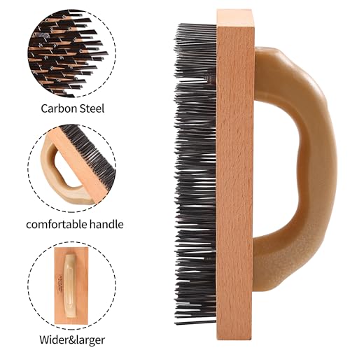 Wire Brush with Handle, Large Wire Brush for Cleaning Rust Removal Hotels Grills Welding Slags 12X8 Rows Flat Carbon Steel Wires,1PCS