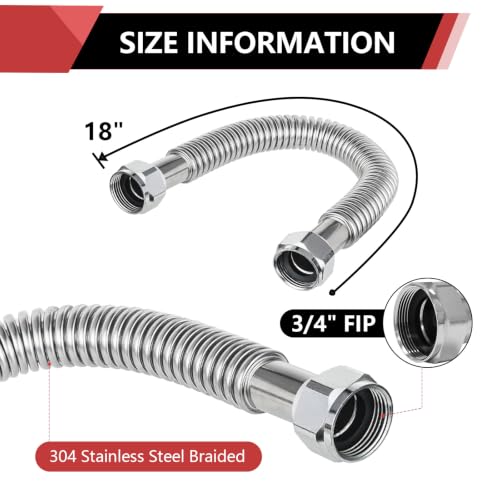 2piece EFIELD Flexible SS Corrugated Hose Connector,3/4" FIP x18"Length - size: 18"L(3/4" FIP)