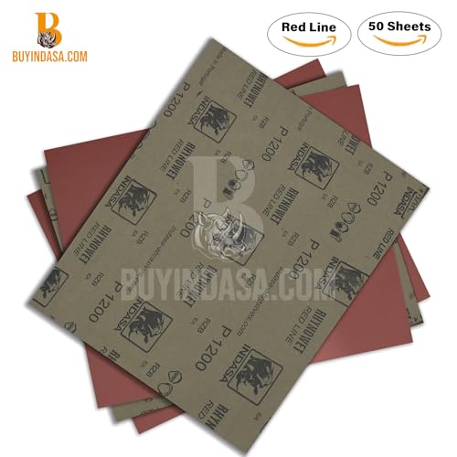 INDASA Rhynowet Red Line Wet Dry Sanding Sheets 9 x 11 Inch 1200 Grit Waterproof Latex Backing Abrasive Paper for Wood Metal Automotive Surface Prep Pack of 50 - size: 1200-Grit 9"x11"