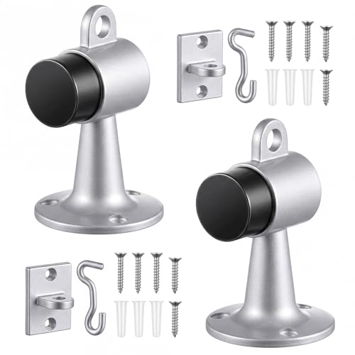 Yaocom 2 Pack Heavy Duty Floor Mounted Door Stop 3.5 Inch Aluminum Commercial Grade Door Stopper with Rubber Bumper & Stainless Steel Screws (Silver) - color: Silver