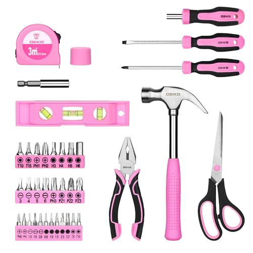 DEKOPRO Tool Set for Women: Pink Tool Set for Home Repair, Womens Tool Kit for All Purpose 42 Piece