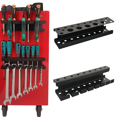 ULIBERMAGNET Magnetic Screwdriver Holder,Magnetic Wrench Holder,Heavy Duty Black Metal Tool Storage Organizer,Set of 2 Magnetic Mount Tool Holder for Garage,Workbench,Tool Cart,PegBoard - style: Black Magnetic Screwdriver Wrench Organizer