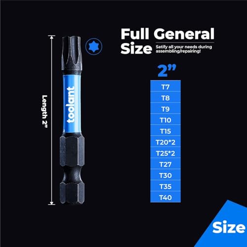 toolant 10PCS T15 2" Impact Torx Bits S2 Steel Security Torx - size: T15(2"*10pcs)