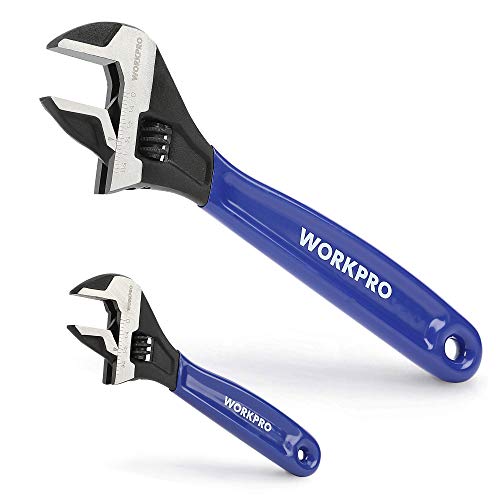 WORKPRO 2-Piece Adjustable Wrench Set, 6-Inch & 10-Inch Wide Jaw Wrenches - color: Blue, size: 6-Inch & 10-Inch