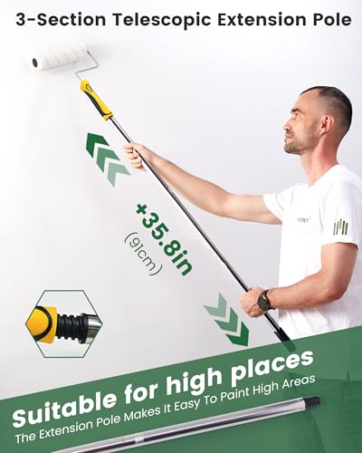 VOOMEY Paint Roller Kit with Extension Pole - 9 Inch Paint Roller with Tray | Mini Paint Roller 4 inch, Small Paint Brush, 16 Piece Complete Painting Tool Set Suitable for House & Wall Painting - style: 16 pcs paint roller kit