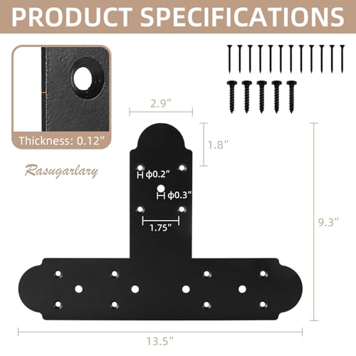 Black T Bracket, 2 pcs 13.5"x 2.9" T Shape Steel Flat Bracket Mending Plate 3mm Thickness for Wood, T Joining Brackets Connecting Brackets with Screws for Repair Wood Furniture - style: 3.5" Wide T Plate Bracket